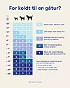 Infografik mit Temperaturskala und Risikoampel für Spaziergänge mit kleinen, mittleren und großen Hunden im Winter.