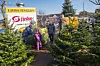 Menschen wählen zwischen Weihnachtsbäumen an einem Stand des Lions Clubs Tingleff.
